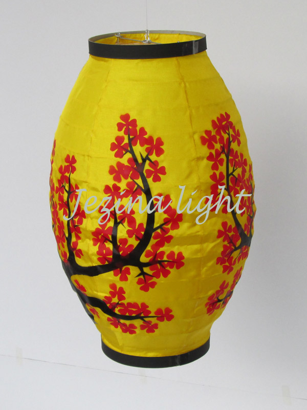 lampion oval warna kuning motif bunga sakura kertas jakarta